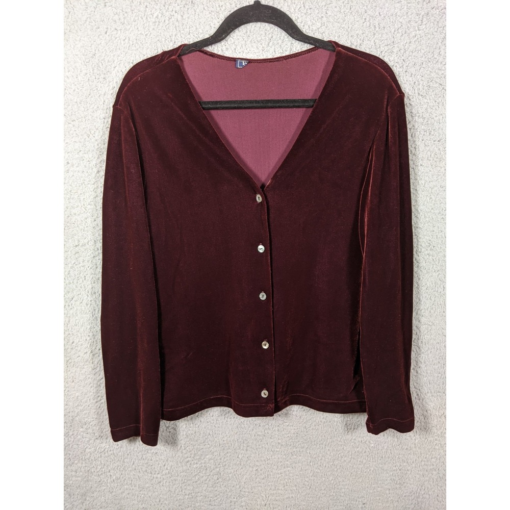 VTG Harold's Velvet Cardigan Women L Burgundy Button Up Whimsigoth Dark Academia